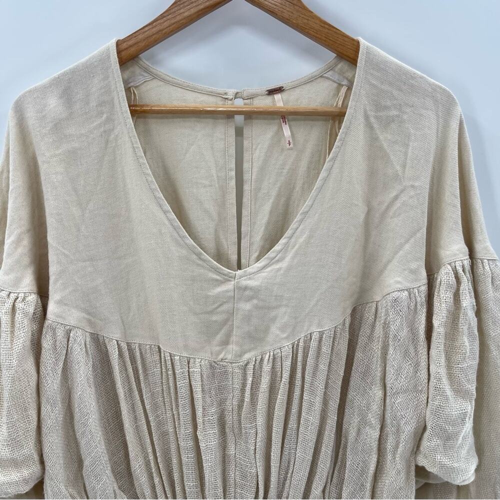 Free People Cream Linen Blend Boho Relaxed Fit Jumpsuit Size S Preppy Natural - Picture 6 of 16